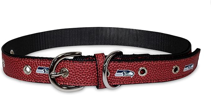 Pets First Tough Leather Pet Collar NFL Seattle Seahawks Premium Dog Collar, Limited Edition, Size Large. Best & Strongest Heavy-Duty Dog Collar!, Large (20-29"" Long & 1"" Wide) (SEA-3081-LG)
