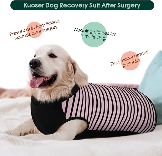 Kuoser Dog Recovery Suit, Anti Licking Dog Rear Leg Sleeve, Abdominal Dog Surgical Suit with Pants Cover Protect Wounds, Dog Elbow Protector Soft Dog Surgery Onesie Cone Alternative, Pink L