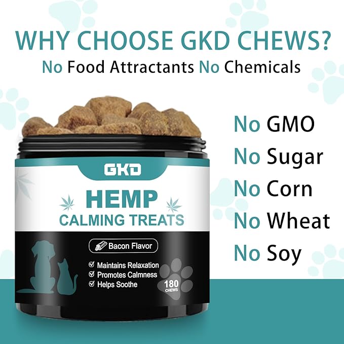 GKD Dog Calming Treats for Hyper Dogs, Hemp Dog Relaxing Treats for Anti Anxiety Stress Bites, High Anxiety Dogs Chill Out Edibites for Aggressive Dogs Calming Comfort Maximum Strength Relaxation