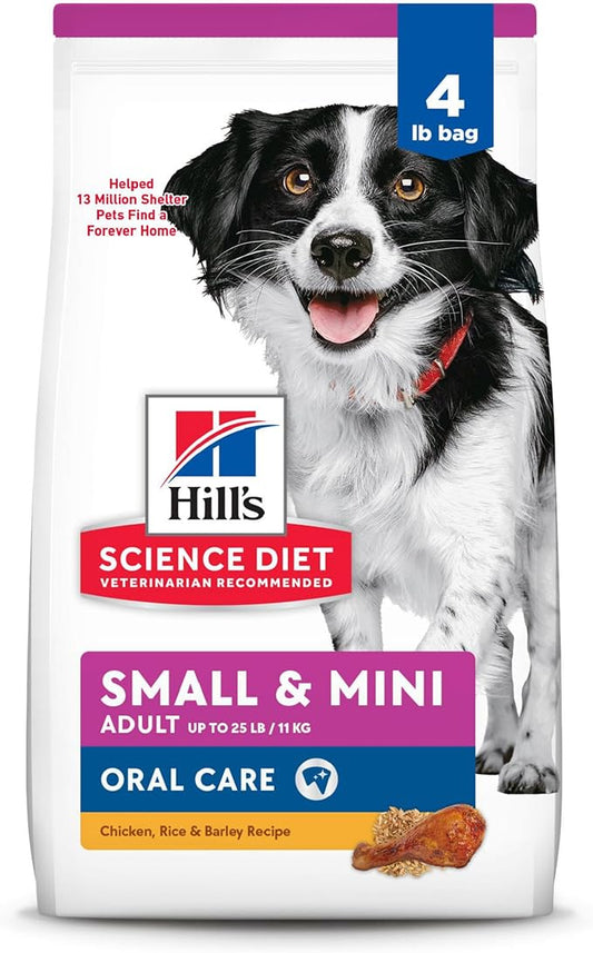 Hill's Science Diet Oral Care, Adult 1-6, Small & Mini Breeds Plaque & Tartar Buildup Support, Dry Dog Food, Chicken, Rice, & Barley, 4 lb Bag