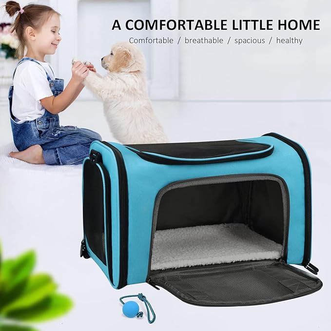 Henkelion Large Cat Carriers Dog Carrier Pet Carrier for Large Cats Dogs Puppies up to 25Lbs, Big Dog Carrier Soft Sided, Collapsible Travel Puppy Carrier - Large - Blue