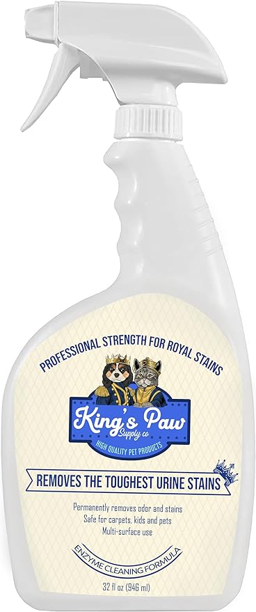 King's Paw Supply Co. Stain & Odor Remover for Strong Odor, 32oz Enzyme Pet Odor Eliminator for Home, Carpet Stain Remover for Cats & Dog Pee, Dog Urine Destroyer, Carpet Cat Stain Spray