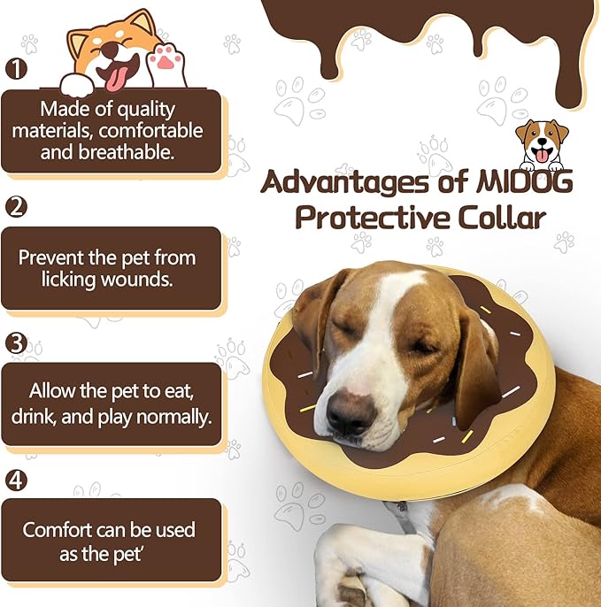 Dog Cone Collar for Small Medium Large Dogs for After Surgery, Pet Inflatable Neck Donut Collar Soft Protective Recovery Cone for Dogs and Cats - Alternative E Collar Does not Block Vision - Brown,M