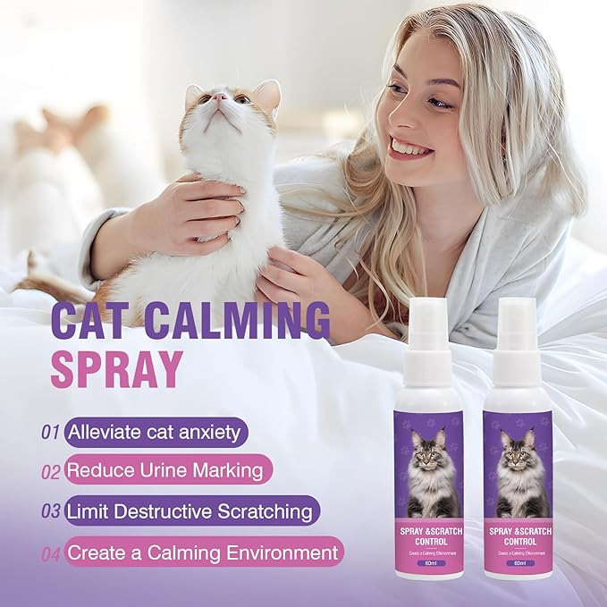 Cat Calming Spray 2Pack Cat Pheromone Spray - Quickly Relieve Stress Reduces Scratching Furniture Peeing Helps Relieve Scratching Marking Anxiety Supports Relief for Fireworks,Travel,Vet Visits 120ml