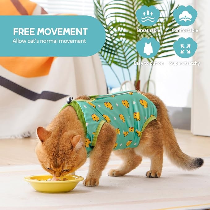 Avont Cat Recovery Suit, Cat Onesie for Cats After Spay Surgery Healing, Cat E-Collar Cone Alternative for Surgical Recovery Skin Diseases -Duck(M)