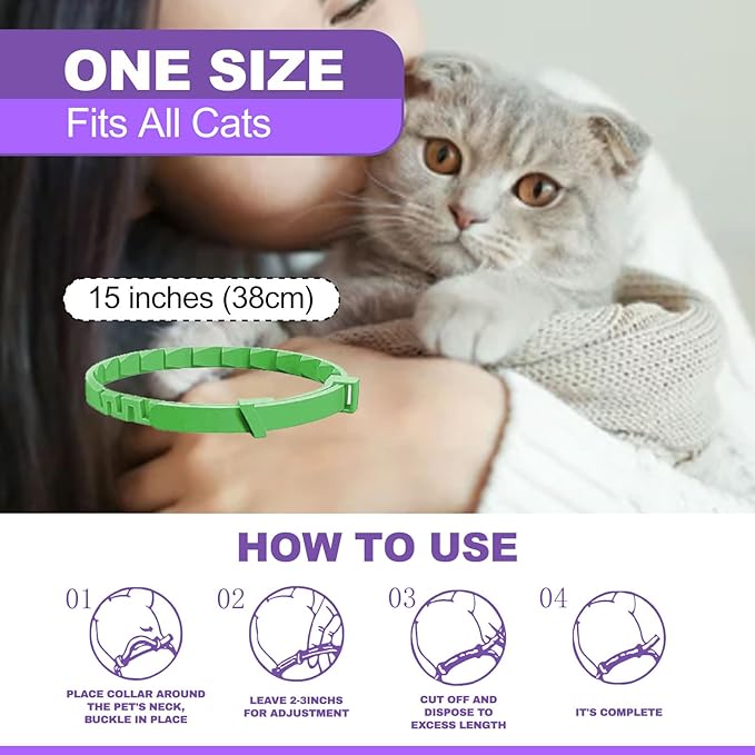 4 Pack Calming Collar for Cats, Cat Collars Efficient Relieve Reduce Anxiety Stress，Make Comfortable Relaxed，Pheromones Collar, Cat Calming Collar Kitten Supplies, Lasting 60 Days, Green