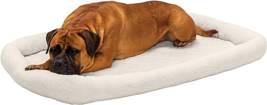 Furhaven Dog Bed for Large Dogs, 100% Washable, Sized to Fit Crates - Sherpa Fleece Bolster Crate Pad - Cream, Jumbo/XXL