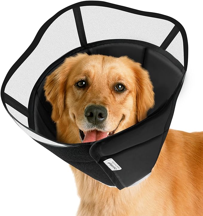 Soft Dog Cone for Dogs After Surgery, Breathable Pet Recovery Collar for Large Medium Small Dogs and Cats, Adjustable Dog Cone Collar, Elizabethan Collar (L, Black)