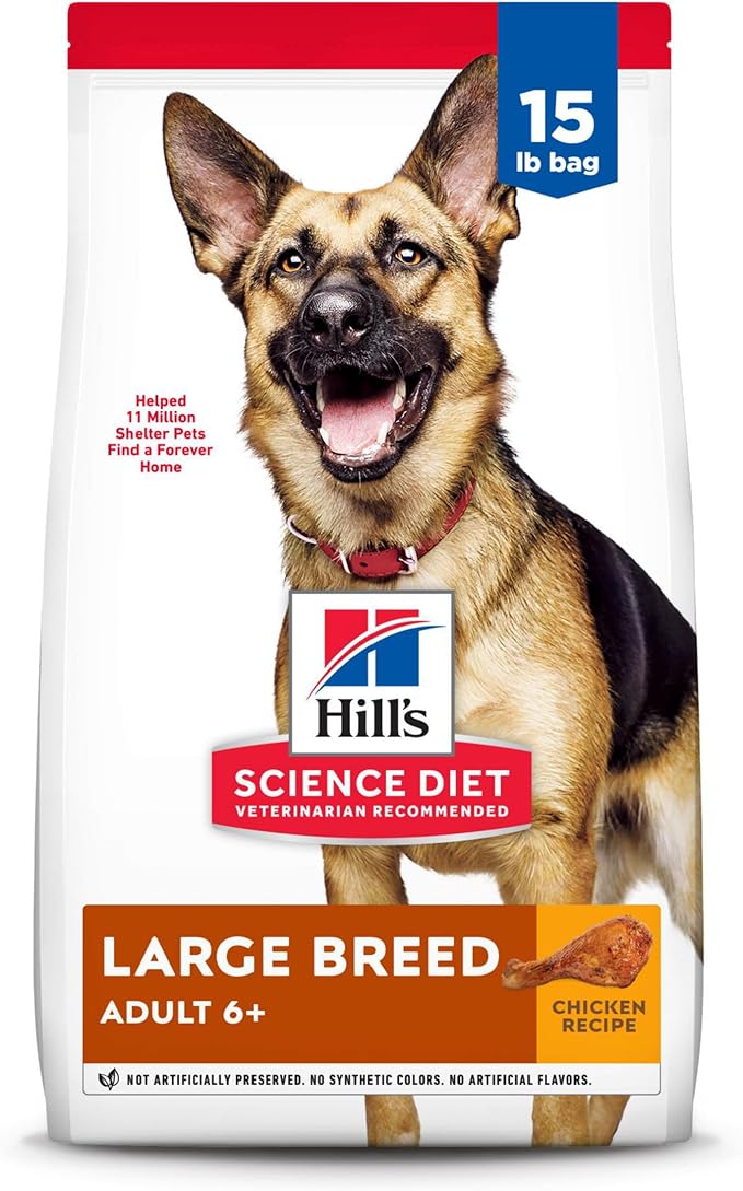 Hill's Science Diet Large Breed, Senior Adult 6+, Large Breed Senior Premium Nutrition, Dry Dog Food, Chicken Recipe, 15 lb Bag