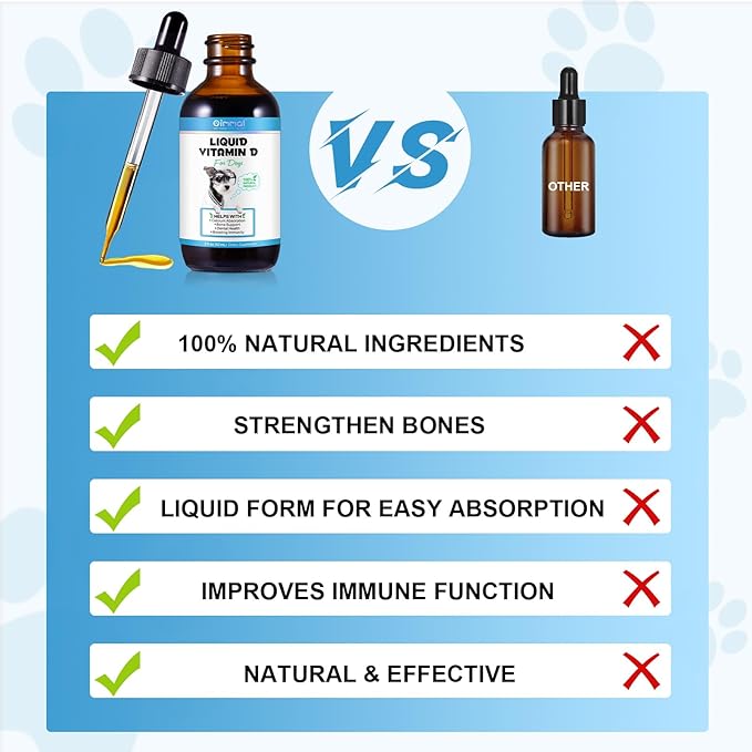 Vitamin D for Dogs, Liquid D for Dogs, Dog Vitamins D Drops Promote Calcium Absorption, Supports Hip & Joint Health and Dog Dental Health - Pet Supplements Liquid Vitamins D, Bacon Flavour - 2 Fl Oz