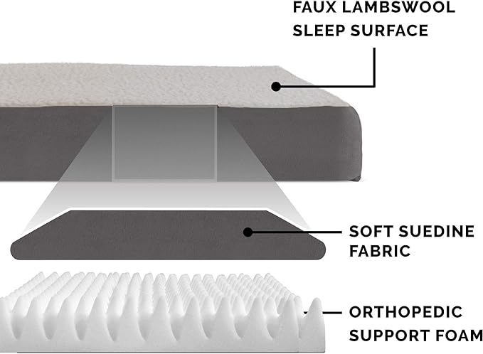 Furhaven Orthopedic Dog Bed for Large/Medium Dogs w/ Removable Washable Cover, For Dogs Up to 55 lbs - Sherpa & Suede Mattress - Gray, Large