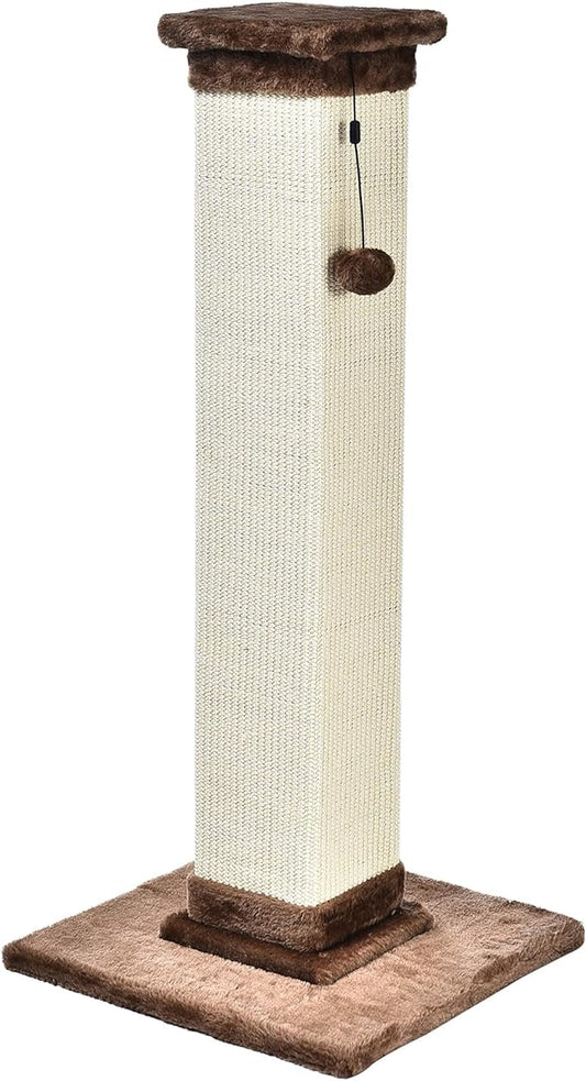 Amazon Basics Tall Cat Scratching Post with Jute Fiber and Brown Carpet, Large, 15.75’’ L x 15.75’’ W x 35.43’’ H