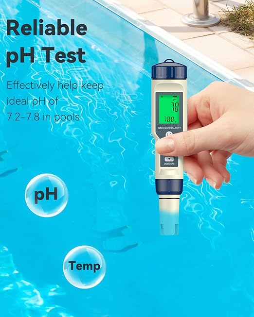 Pawfly Pool Salt Tester & pH Meter, 5 in 1 pH Salinity TDS EC & Temperature Meter, Digital Salinity Tester TDS Meter for Swimming Pool Drinking Water Aquarium Hot Tub Saltwater & Spa