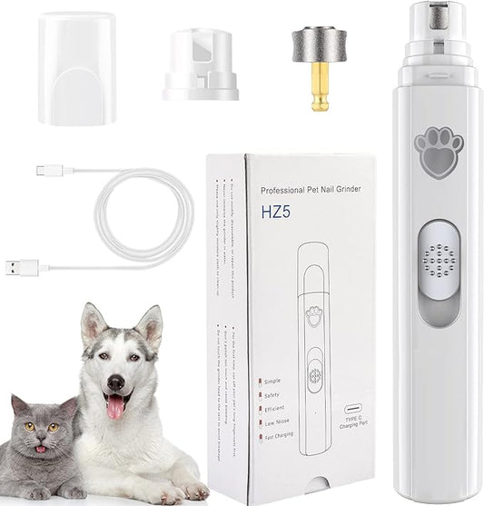 Dog Nail Grinder, 2-Speed Rechargeable Dog Nail Trimmers for Large Medium & Small Dogs, Upgrade Professional Electric Pet Paws Nail Grinder, Quiet Puppy Grooming Tool Cat Dog Nail Dremel White