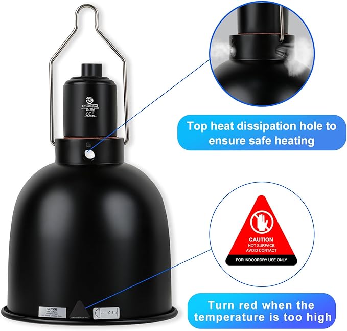 Reptile Light Fixture, 5.5 inch Optical Reflection Deep Dome Heat Lamp Fixture, UVB Heat Basking Lamp Fixture for Amphibian Reptile Terrariums