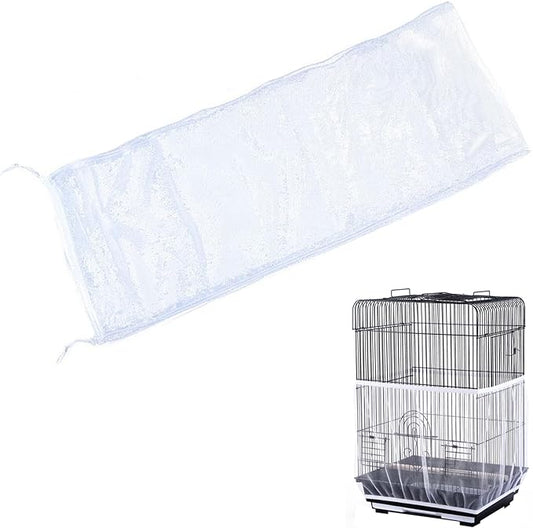 Birdcage Cover Net,Adjustable Bird Cage Seed Catcher,White Bird Net,Airy Gauze Bird Cage Cover,Bird Cage Skirt with Drawstring,Birdcage Accessories Mesh Net Cover,for Parrot Lovebirds Finches