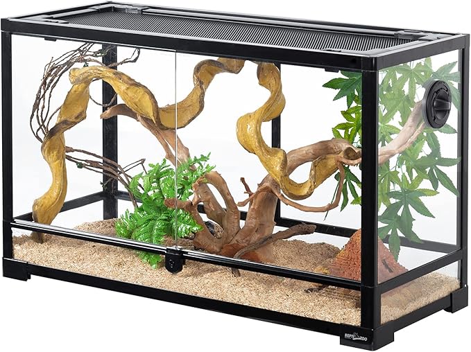 REPTI ZOO Tempered Glass Reptile Terrarium 30 Gallon, Wide Reptile Tank 30" x 12"x 18" for Reptile Pets Bearded Dragon Gecko Lizard, Double Front Opening Doors Top Screen Ventilation