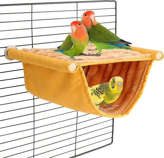 BWOGUE Winter Warm Bird Nest Bed Hanging Hammock Snuggle Hut Parrot House Tent Toy Bird Cage Perch for Parakeet Budgies Cockatiels Lovebird Cockatoo Finch Hamster Chinchilla Guinea Pig(Medium, Yellow)