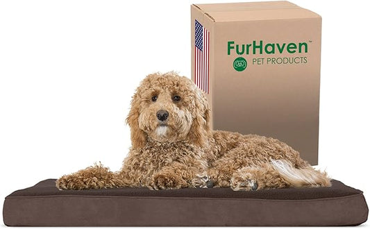 Furhaven Orthopedic Dog Bed for Large/Medium Dogs w/ Removable Washable Cover, For Dogs Up to 55 lbs - Terry & Suede Mattress - Espresso, Large
