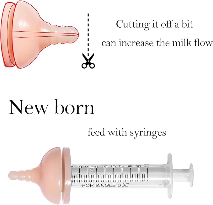 Silicone Feeding Nipple and Syringes for Newborn Kittens, Puppies, Rabbits, Small Animals Dongdong pet (5 Nipple+6 Syringes)