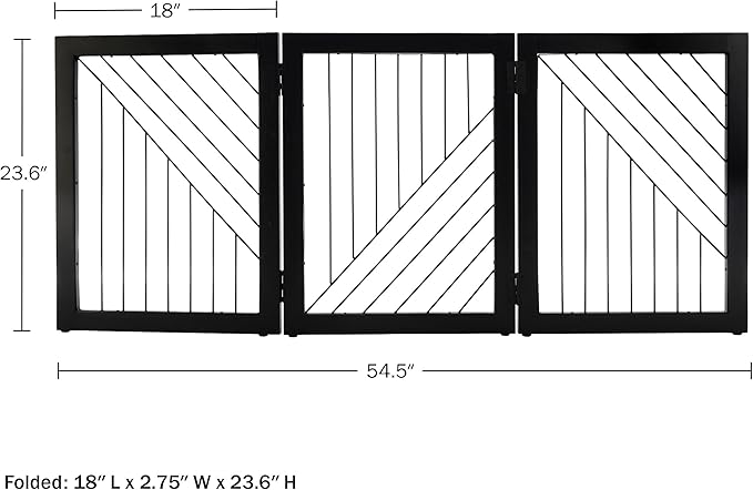 Pet Gate - 3-Panel Indoor Folding Dog Gate for Stairs or Doorways - 54x24-Inch Freestanding Pet Fence for Cats and Dogs by PETMAKER (Black)