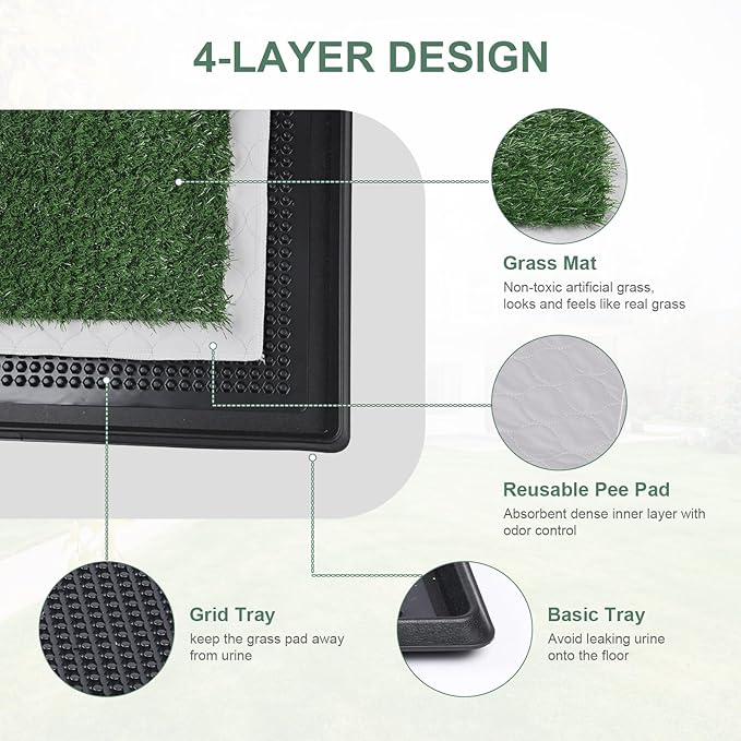 Dog Grass Pet Loo Indoor/Outdoor Portable Potty, Artificial Grass Patch Bathroom Mat and Washable Pee Pad for Puppy Training, Full System with Trays (Pet Training Tray, 20"x30")