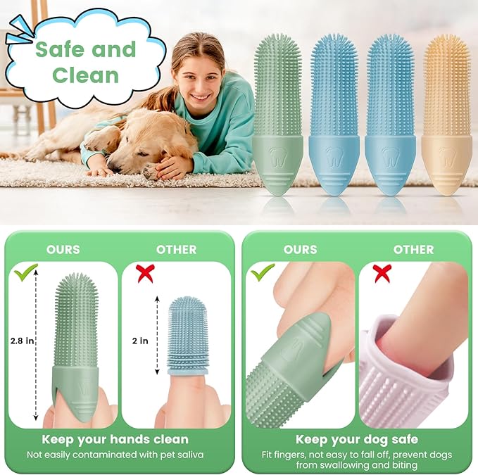 Dog Toothbrush, 4 Pack Dog Tooth Brush, 360° Cleaning Finger Toothbrush for Dogs, Food Grade Silicone Dog Finger Toothbrush Fits Most Fingers, Toothbrush for Dogs & Cats Dental Care