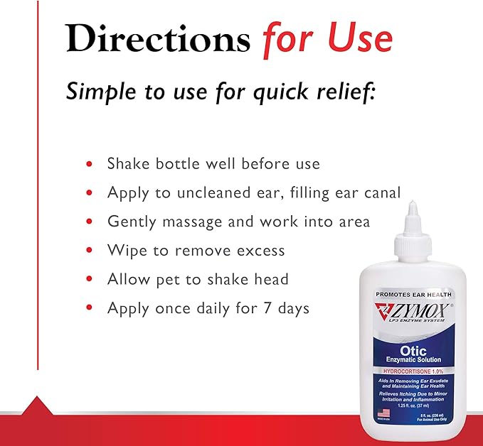 Zymox Otic Enzymatic Solution for Dogs and Cats to Soothe Ear Infections with 1% Hydrocortisone for Itch Relief, 8oz