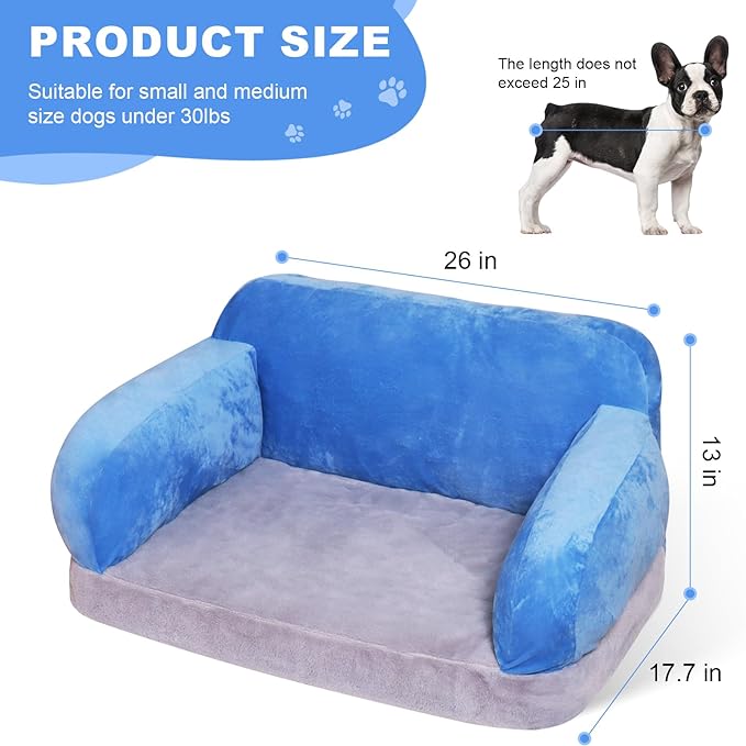 Dog Bed Couch for Small Medium Dogs, Orthopedic Pet Sofa with Reversible Memory Foam & Washable Fabric Cover, Soft Dog Sofa Bed for Indoor Puppies, Kitten, Cats Lounge Sleeping - Gray & Blue