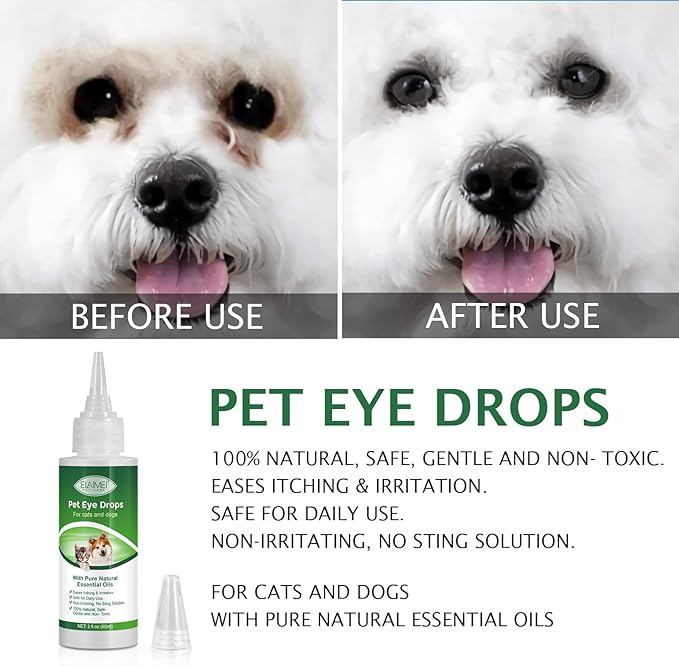 Eye Drops for Dogs and Cats, Gentle Formula Dog Eye Drops, Flush & Soothe Eye Irritations Supports Eyes Infection Relief Eye Cleaner, - Pet Eye Gentle Care Supplement Cats Drops for Eyes - 4.04 fl oz