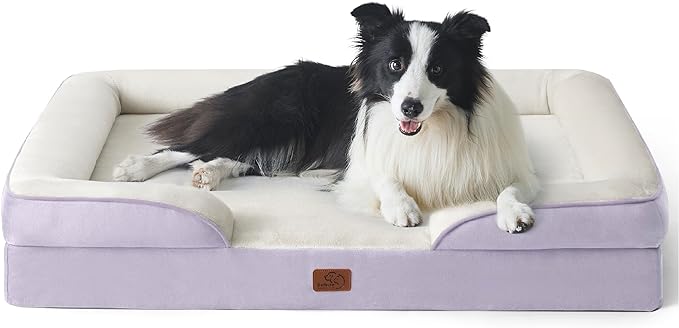 Bedsure Orthopedic Dog Bed for Large Dogs - Big Washable Dog Sofa Beds Large, Supportive Foam Pet Couch Bed with Removable Washable Cover, Waterproof Lining and Nonskid Bottom, Lavender