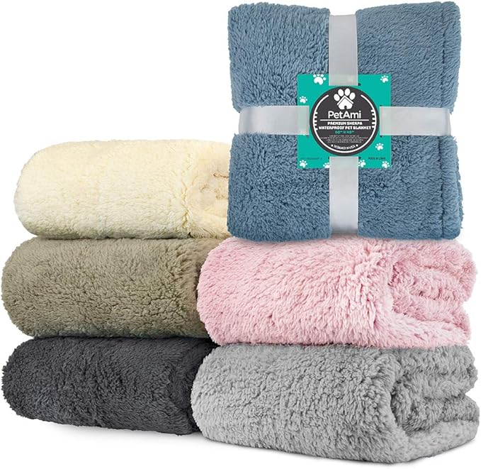 PetAmi Fluffy Waterproof Dog Blanket Fleece | Soft Warm Pet Fleece Throw for Large Dogs and Cats | Fuzzy Furry Plush Sherpa Throw Furniture Protector Sofa Couch Bed (Grey, 60x80)