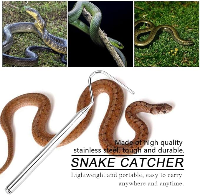 Asixxsix Reptile Catcher, Stainless Steel Reptile Capture Hook, Tough and for Moving Small Snakes Pet Shop Reptile Collecting Wild Snakes