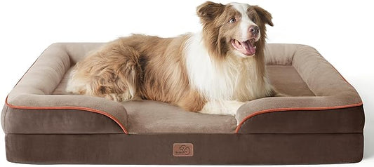 Bedsure Orthopedic Dog Bed for Large Dogs - Big Washable Dog Sofa Beds Large, Supportive Foam Pet Couch Bed with Removable Washable Cover, Waterproof Lining and Nonskid Bottom, Brown