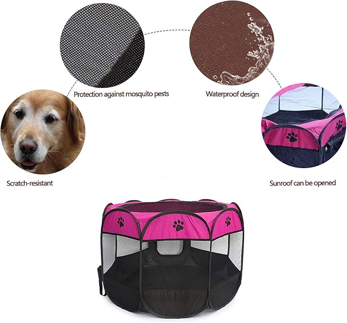 Pet Playpen, Foldable Dog Playpens, Portable Exercise Kennel Tent for Puppies/Dogs/Cats/Rabbits, Dog Play Tent with Removable Mesh Shade Cover for Travel Indoor Outdoor Using(Large)