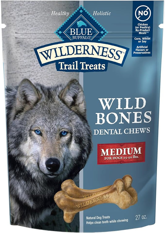 Blue Buffalo Wilderness Wild Bones Grain-Free Dental Chews Dog Treats, Medium, 27-oz Bag