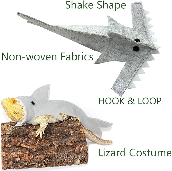 3Pcs Bearded Dragon Shark Outfit - S M L Lizard Reptile Shark Costume in One Package Handmade Felt Bearded Dragon Harness for Chameleon Gecko Anole Iguana Amphibians