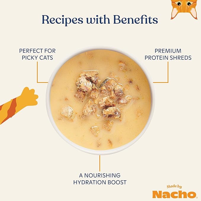 Made by Nacho Wet Cat Food Homestyle Bone Broth with Sustainably Caught Tuna and Cod Flakes Food Topper, Limited-Ingredient - 24ct