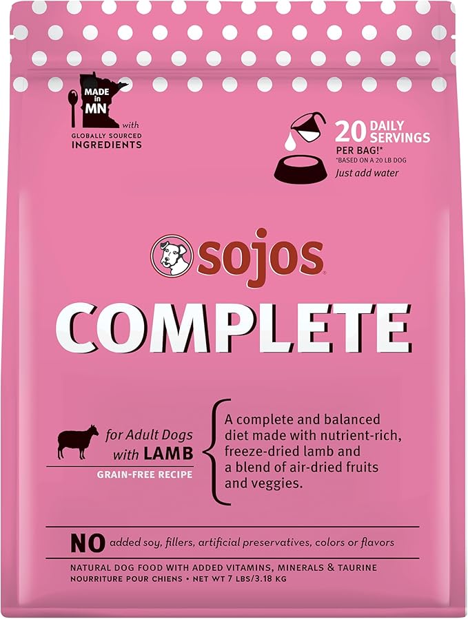 Sojos Complete Lamb Recipe Adult Grain-Free Freeze-Dried Raw Dog Food, 7 Pound Bag