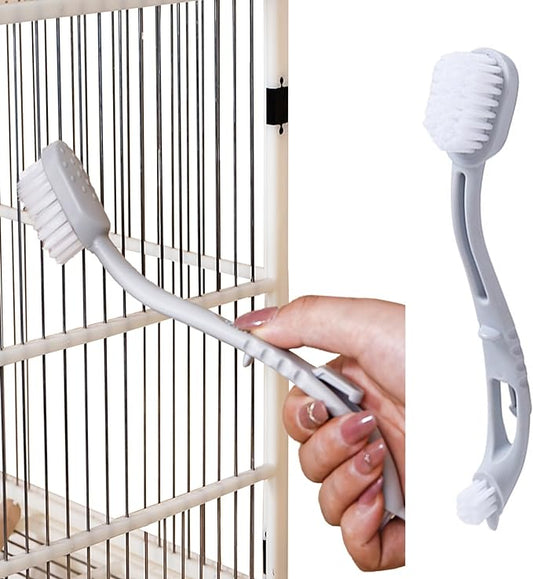 Bird Cage Cleaner with Two Brush Heads Long Handle Tool for Cleaning Bird Parrot Cages Kennels Perches