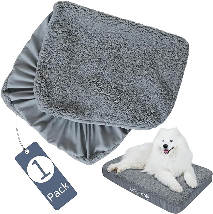 Dog Bed Covers Soft Plush Replacement Washable, Waterproof Dog Bed Liner Grey, Dog Mattress Cover, Pet Bed Cover 44x32 Inches, for Dog/Cat, Cover Only