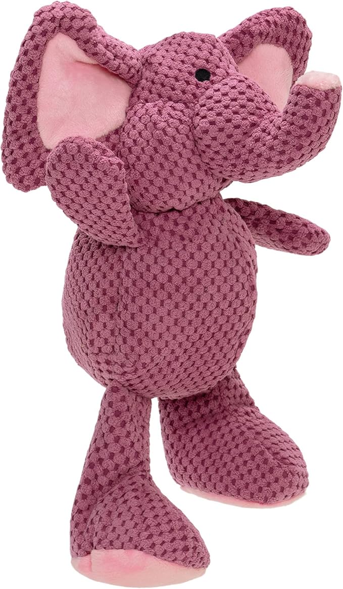 goDog Checkers Elephant Squeaky Plush Dog Toy, Chew Guard Technology - Violet, Large