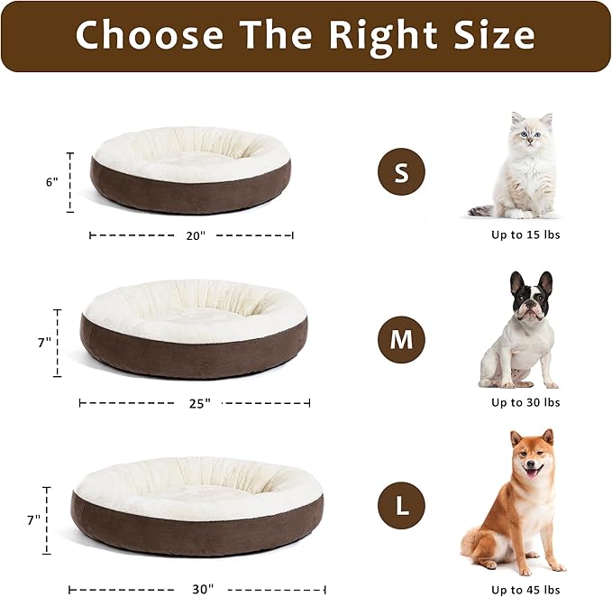 Love's cabin Round Donut Cat and Dog Cushion Bed, 30in Pet Bed for Medium or Large Dogs, Anti-Slip & Water-Resistant Bottom, Soft Durable Fabric Pet beds, Washable Calming Cat & Dog Bed Brown