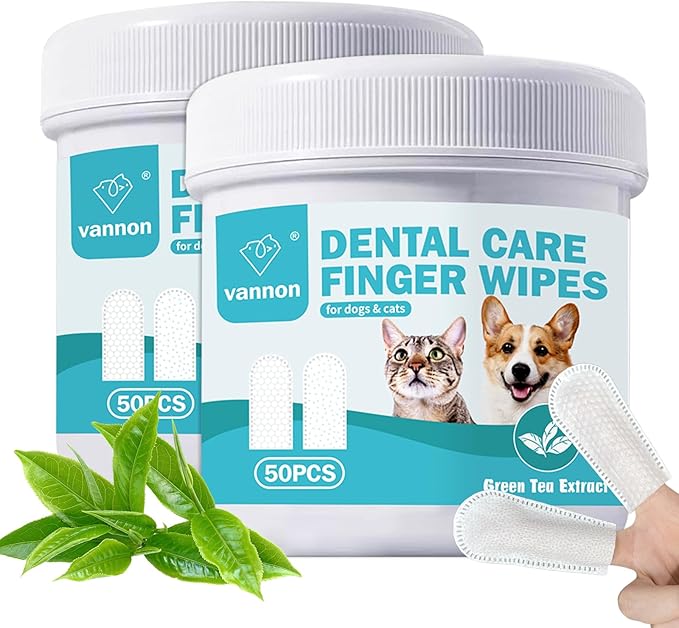 Pet Dental Care Finger Wipes, Pet Teeth Cleaning Wipes for Cats and Dogs, Dog Teeth Wipes, Freshen Breath, Reduce Plaque & Tartar, 2Pack, 100PCS