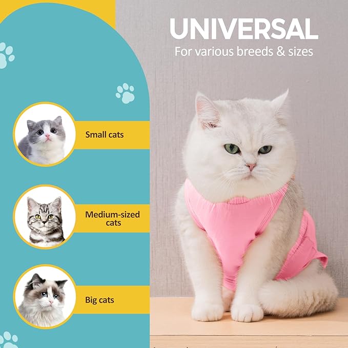 Avont Cat Recovery Suit - Kitten Onesie for Cats After Surgery, Cone of Shame Alternative Surgical Spay Suit for Female Cat, Post-Surgery or Skin Diseases Protection -Pink(S)