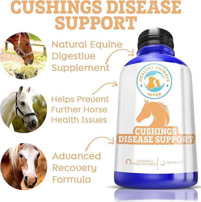 Healthy Animals 4Ever All-Natural Equine Digestive Supplement for Cushing’s Disease - Helps Prevent Further Horse Health Issues - Supplements for Horses - Homeopathic & Highly Effective - 300 Tablets