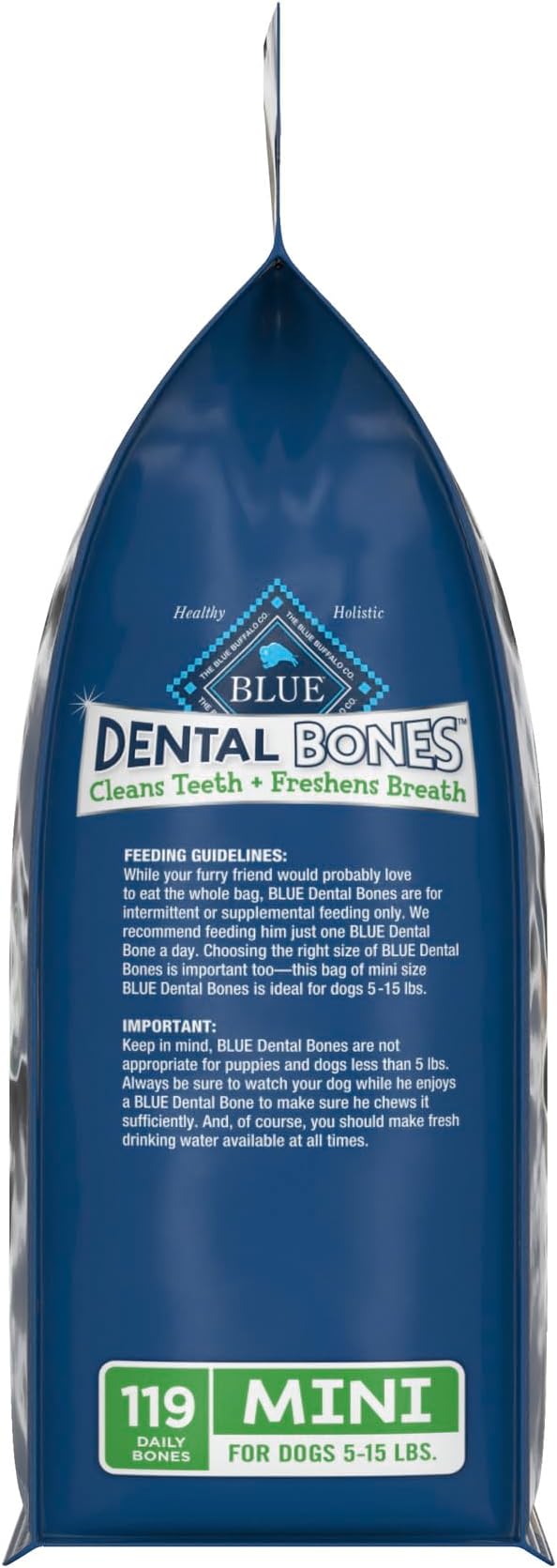 Blue Buffalo Dental Bones Mini Natural Dental Chew Dog Treats, (5-15 lbs) 36-oz Bag