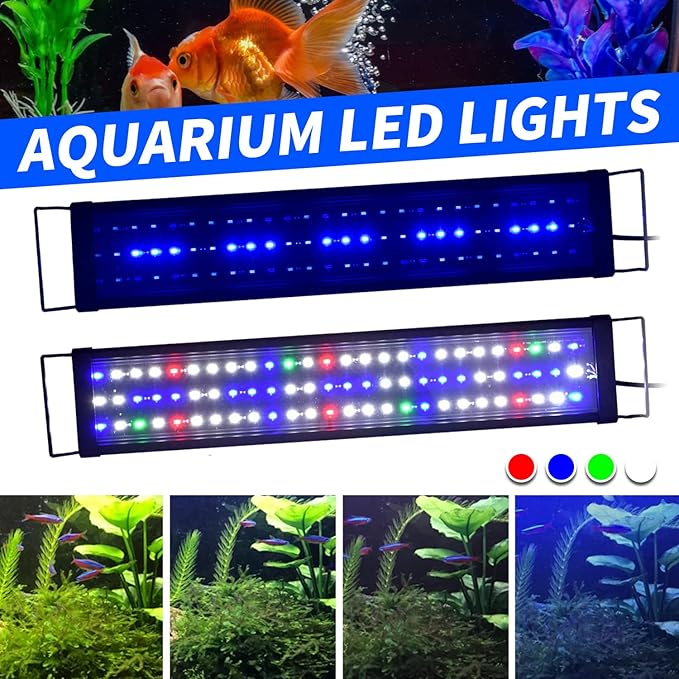 KZKR Aquarium Light Full Spectrum Fish Tank Light 24-32 inch 20 15 Gallon Tank Hood Lighting for Freshwater Saltwater Marine Plant Fish Tank Decorations LED Light 2-2.5 ft