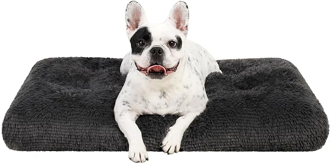 KSIIA Dog Crate Bed Washable Dog Beds for Medium Dogs Deluxe Plush Fluffy Comfy Thick Kennel Pad Anti-Slip & Anti-Scratch Pet Sleeping Mat, 29 x 21 Inch, Dark Gray