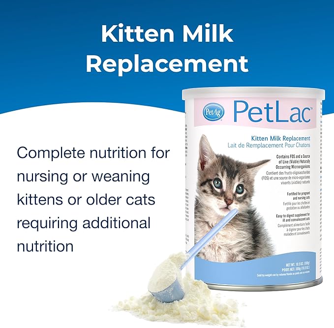 Pet-Ag PetLac Powder for Kittens - 10.5 oz - Kitten Milk Replacement Powder for Kittens Newborn to Six Weeks Old - Easy to Digest